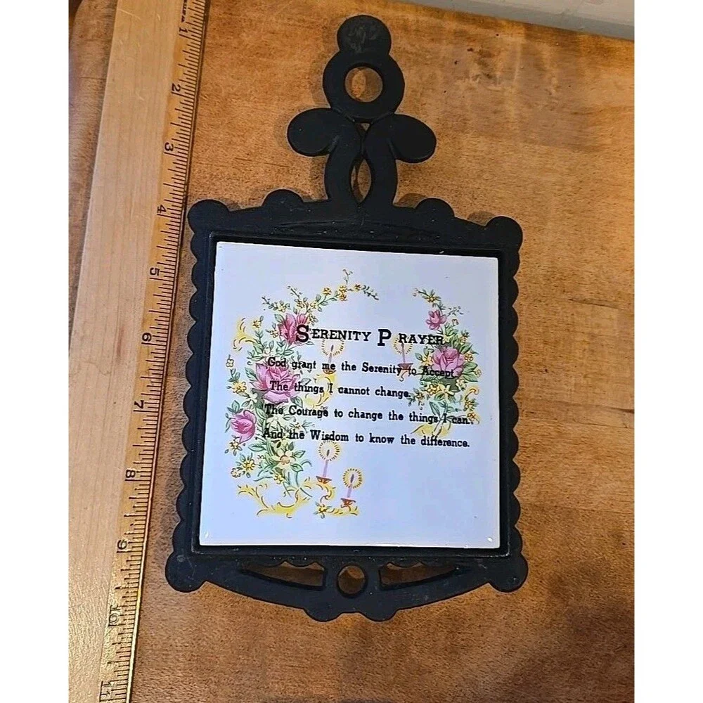 Cast Iron Trivel With Serenity Prayer On Tile Wall Decor Cottagecore Recovery